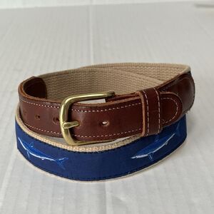Preston Webbing Golf Belt Mens Sz 30 Embroidered Ribbon Mako Shark USA Nautical